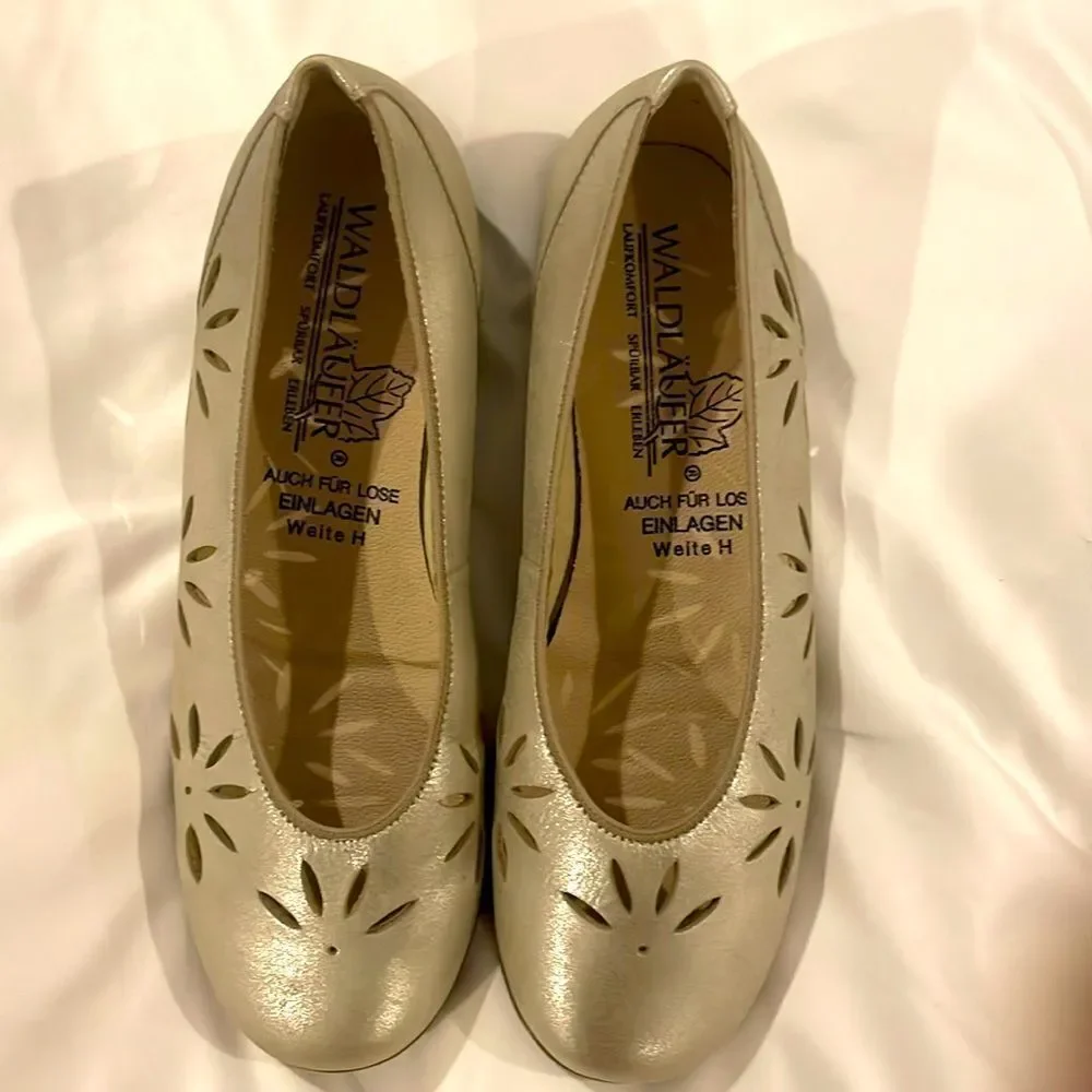 WALDLAUFER SILVER FLATS.   SUPER COMFORTABLE, CUT OUT DESIGNS.  NEW IN BOX